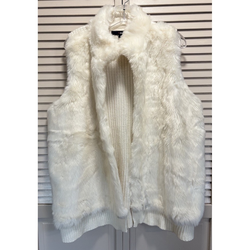 Denim 24/7 Faux Fur Knit Back Collar Vest Open Front Cream Sz L (18-20) Soft